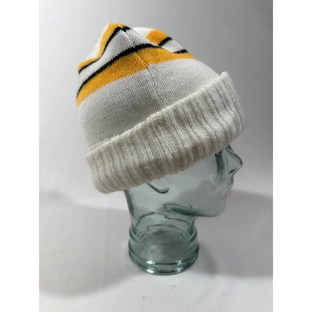 Vintage Boston Bruins Beanie White Stripe‎ NHL Hockey Streetwear Knit Cap